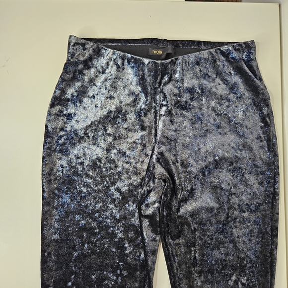 MAJE Galop Velvet Flare Pants Sz M Stretch Metallic Navy Bootcut - Picture 3 of 5